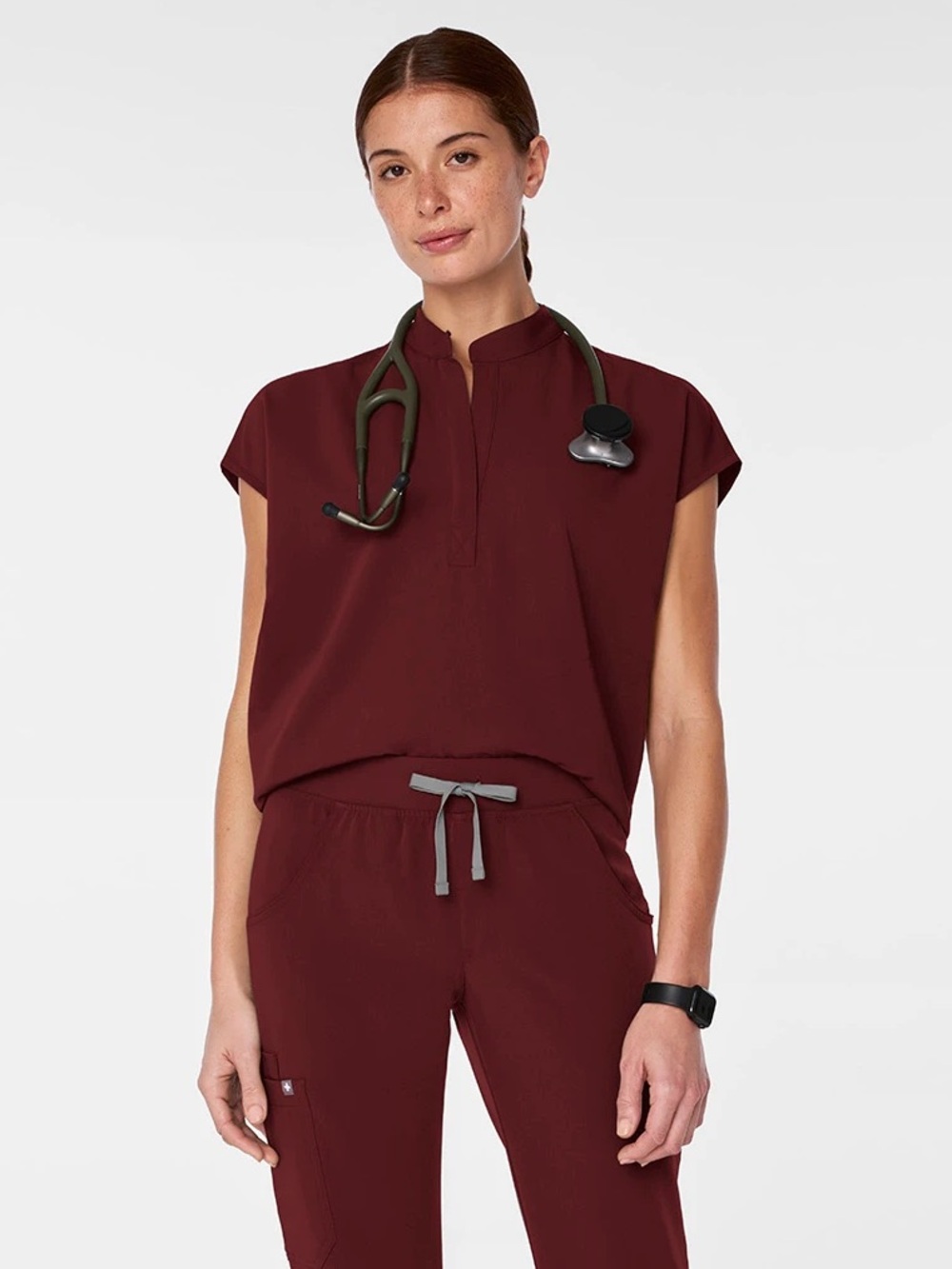 FIGS Burgundy Scrub Set - Rafaela Top & Zamora Joggers Size Large